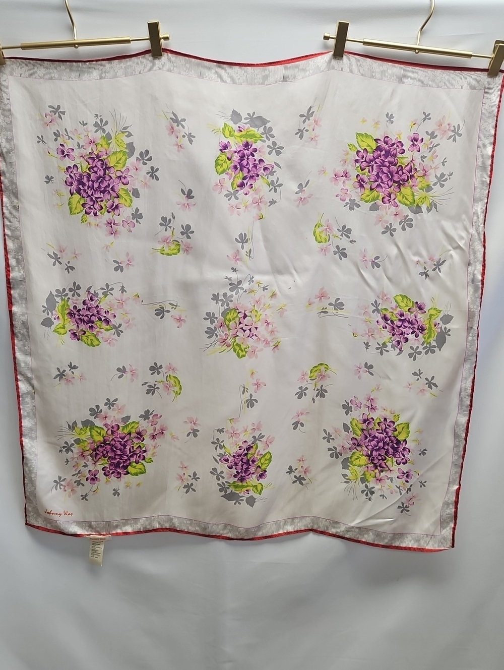Johnny Was Silk Floral Scarf White Purple Lilac Bouquet Square 34x34